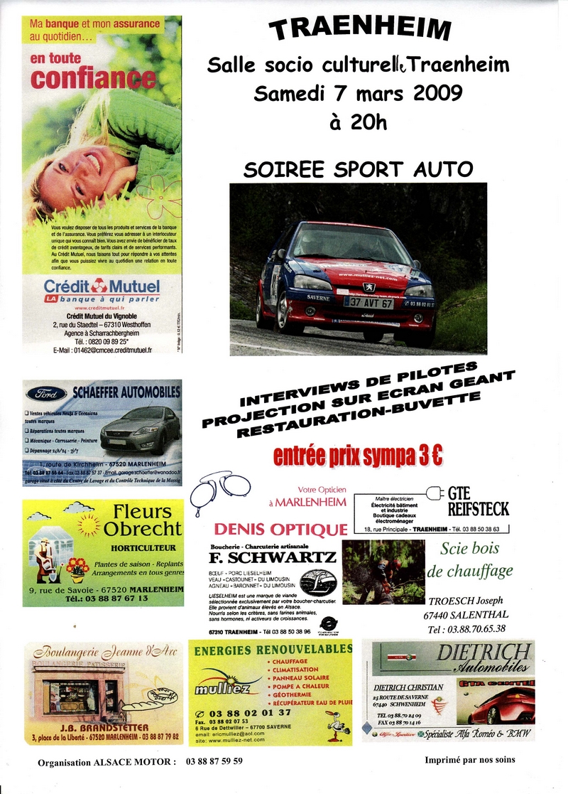 Soirée Sport Auto TRAENHEIM Salle socio-culturelle Traenheim Samedi 7 mars 2009 à 20 h